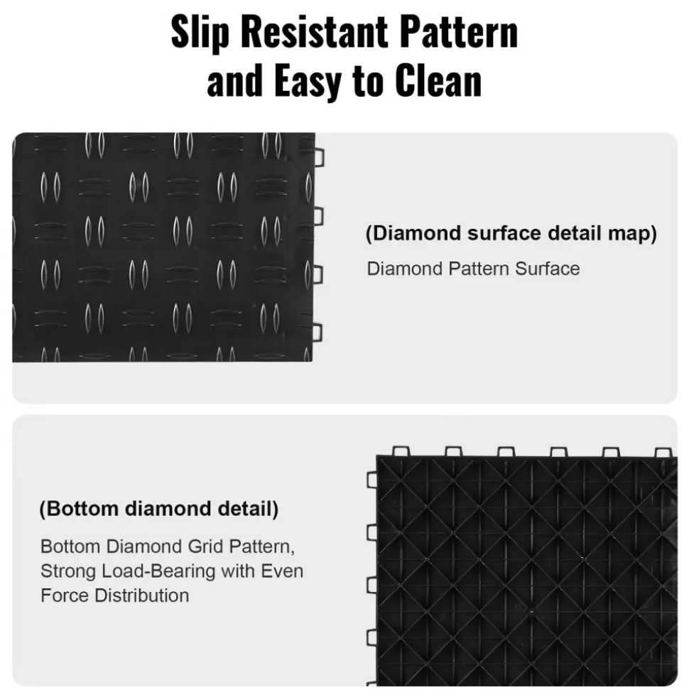 VEVOR Garage Tiles Interlocking, 12 x 12 x 0.53 inch 25 Pack Garage Floor Covering Tiles, Non-Slip Double-Sided Texture Garage Flooring Tiles, for Garages, Basements, Repair Shops, Black