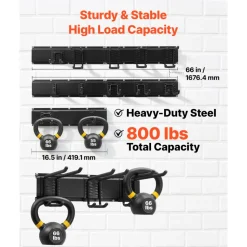 VEVOR Garage Tool Organizer 66 Inch 800 lbs Wall Mount Garden Tool Rack, Heavy Duty Garage Hanging Storage Rack Organization with 4 Rails and 10 Adjustable Hooks, for Yard Tools, Shovel, Rake, Shed