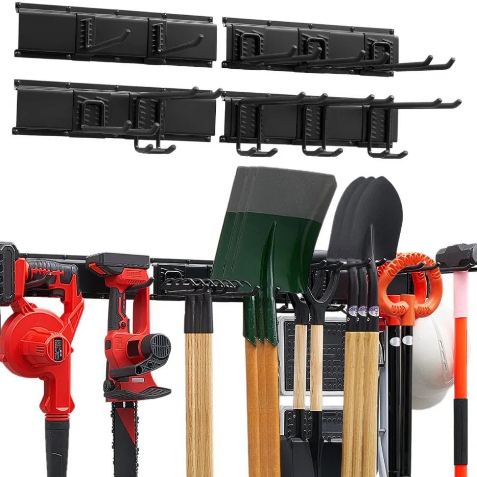VEVOR Garage Tool Organizer 66 Inch 800 lbs Wall Mount Garden Tool Rack, Heavy Duty Garage Hanging Storage Rack Organization with 4 Rails and 10 Adjustable Hooks, for Yard Tools, Shovel, Rake, Shed