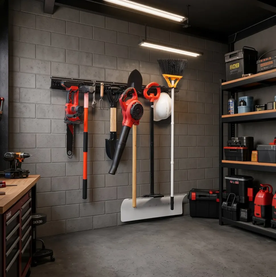 VEVOR Garage Tool Organizer 49.5 Inch 600 lbs Wall Mount Garden Tool Rack, Heavy Duty Garage Hanging Storage Rack Organization with 3 Rails and 12 Adjustable Hooks, for Yard Tools, Shovel, Rake, Shed