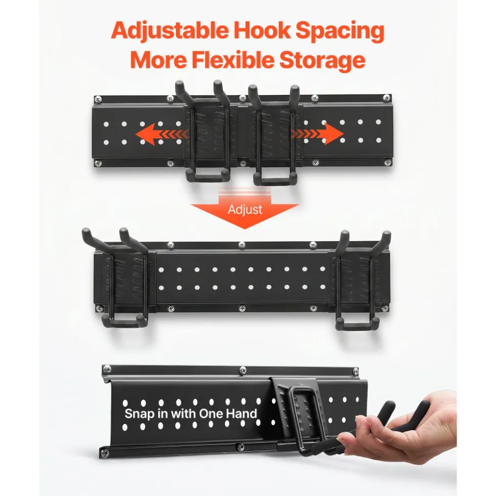 VEVOR Garage Tool Organizer 49.5 Inch 600 lbs Wall Mount Garden Tool Rack, Heavy Duty Garage Hanging Storage Rack Organization with 3 Rails and 12 Adjustable Hooks, for Yard Tools, Shovel, Rake, Shed