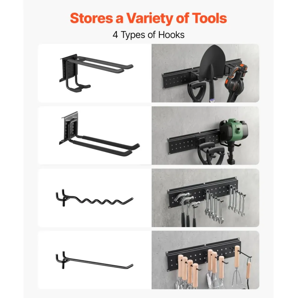 VEVOR Garage Tool Organizer 49.5 Inch 600 lbs Wall Mount Garden Tool Rack, Heavy Duty Garage Hanging Storage Rack Organization with 3 Rails and 12 Adjustable Hooks, for Yard Tools, Shovel, Rake, Shed
