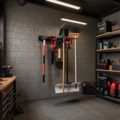 VEVOR Garage Tool Organizer 33 Inch 400 lbs Wall Mount Garden Tool Rack, Heavy Duty Garage Hanging Storage Rack Organization with 2 Rails and 5 Adjustable Hooks, for Yard Tools, Shovel, Rake, Shed