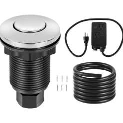 VEVOR Garbage Disposal Air Switch Kit, Dual Outlet Sink Top Air Switch for Food Waste Disposal, 3.5-inch Long Brushed Silver Stainless Steel ON/OFF Air Button for Granite, Marble, Quartz Countertops