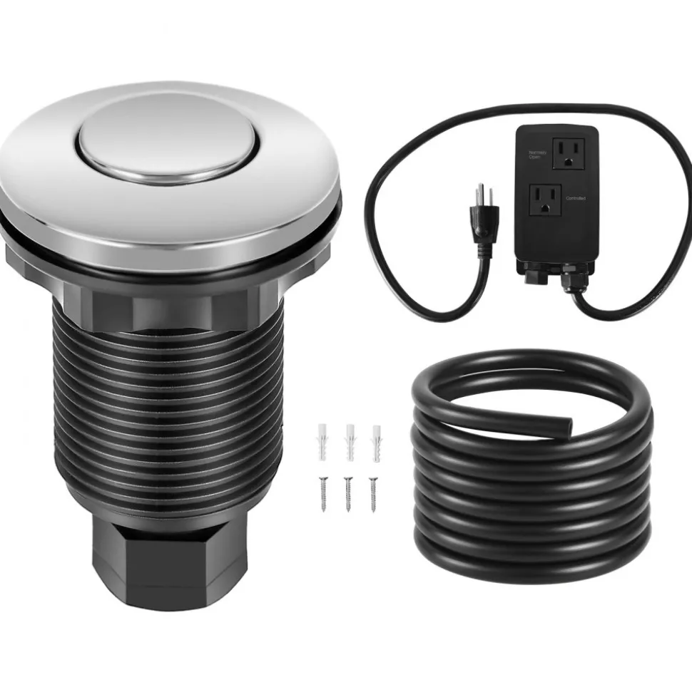 VEVOR Garbage Disposal Air Switch Kit, Dual Outlet Sink Top Air Switch for Food Waste Disposal, 2.5-inch Brushed Nickel Stainless Steel ON/OFF Air Push Button, Suitable for Stainless Steel Countertops