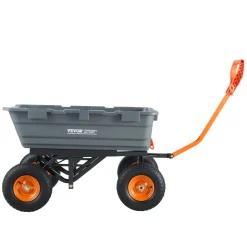 VEVOR Garden Cart, Durable Poly Dump Cart with Simple Assembly Steel Structure, Versatile Dump Wagon with Dual-Function Handle, Handy Wheelbarrow with 1500 lbs Load Capacity, 13 inch Wheels