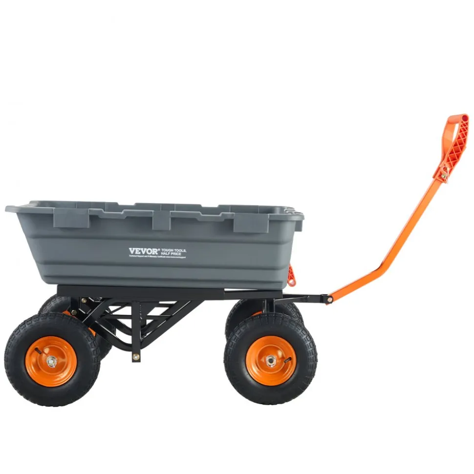 VEVOR Garden Cart, Durable Poly Dump Cart with Simple Assembly Steel Structure, Versatile Dump Wagon with Dual-Function Handle, Handy Wheelbarrow with 1500 lbs Load Capacity, 13 inch Wheels