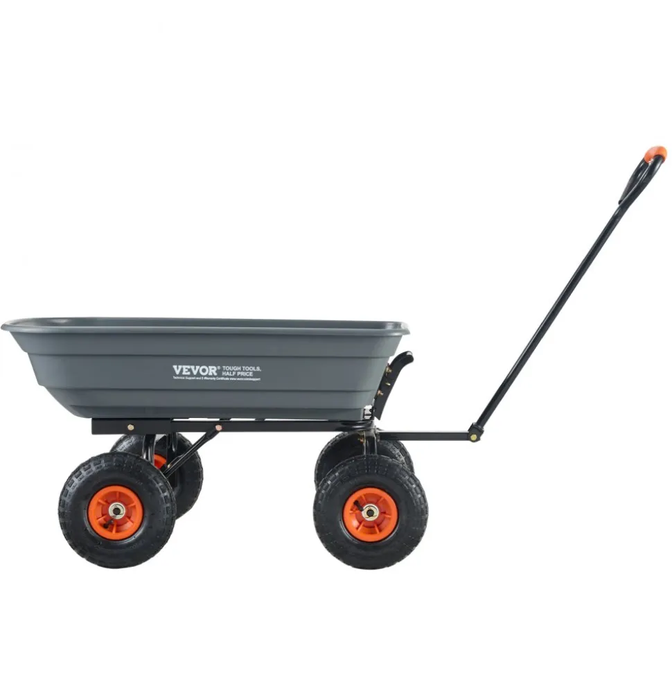 VEVOR Garden Cart, Durable Poly Dump Cart with Simple Assembly Steel Framework, Versatile Dump Cart with Dual-Function Handle, Handy Wheelbarrow with 600 lbs Load Capacity, 10 inch Wheels