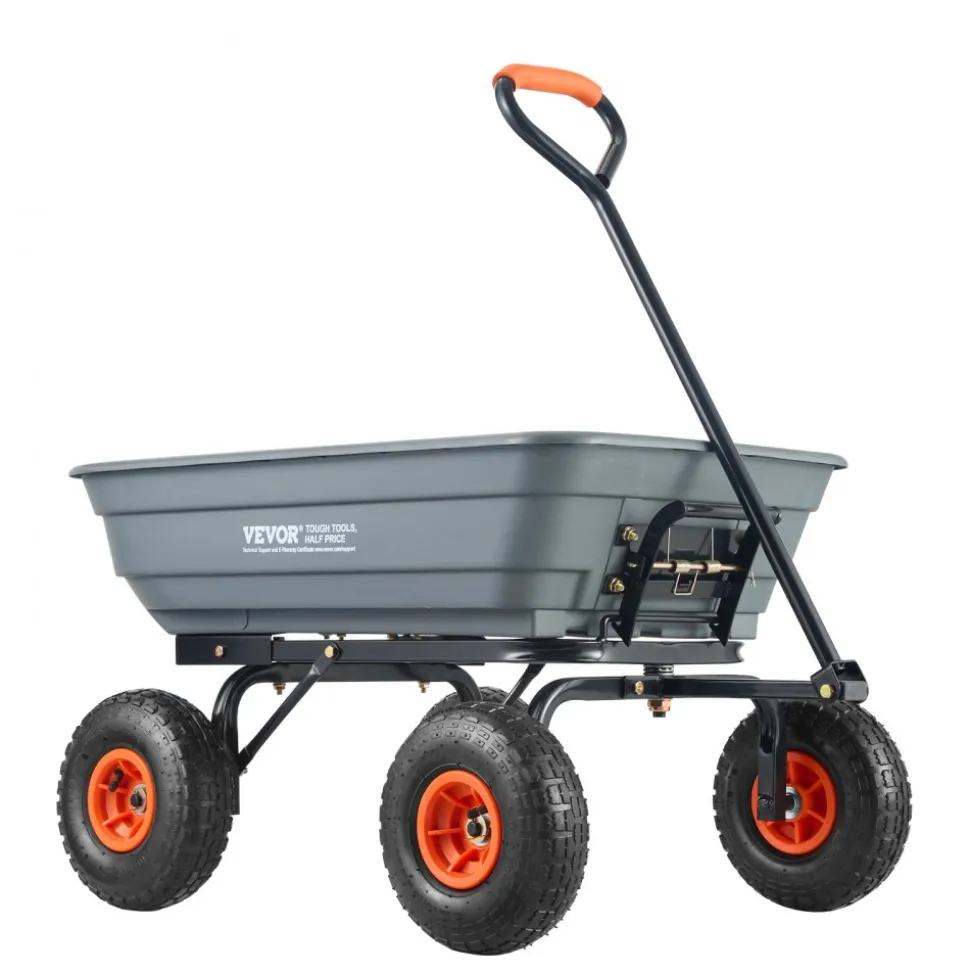 VEVOR Garden Cart, Durable Poly Dump Cart with Simple Assembly Steel Framework, Versatile Dump Cart with Dual-Function Handle, Handy Wheelbarrow with 600 lbs Load Capacity, 10 inch Wheels