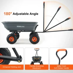 VEVOR Garden Cart, Durable Poly Dump Cart with Simple Assembly Steel Framework, Versatile Dump Cart with Dual-Function Handle, Handy Wheelbarrow with 600 lbs Load Capacity, 10 inch Wheels