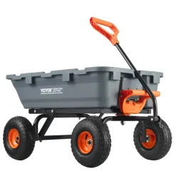 VEVOR Garden Cart, Durable Poly Dump Cart with Simple Assembly Steel Structure, Versatile Dump Wagon with Dual-Function Handle, Handy Wheelbarrow with 800 lbs Load Capacity, 10 inch Wheels