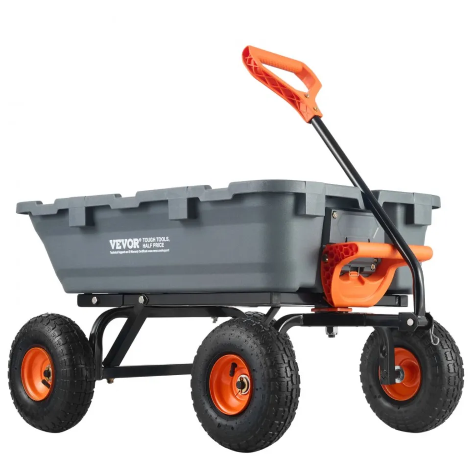 VEVOR Garden Cart, Durable Poly Dump Cart with Simple Assembly Steel Structure, Versatile Dump Wagon with Dual-Function Handle, Handy Wheelbarrow with 800 lbs Load Capacity, 10 inch Wheels