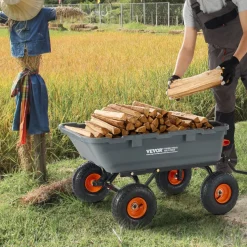 VEVOR Garden Cart, Durable Poly Dump Cart with Simple Assembly Steel Structure, Versatile Dump Wagon with Dual-Function Handle, Handy Wheelbarrow with 800 lbs Load Capacity, 10 inch Wheels
