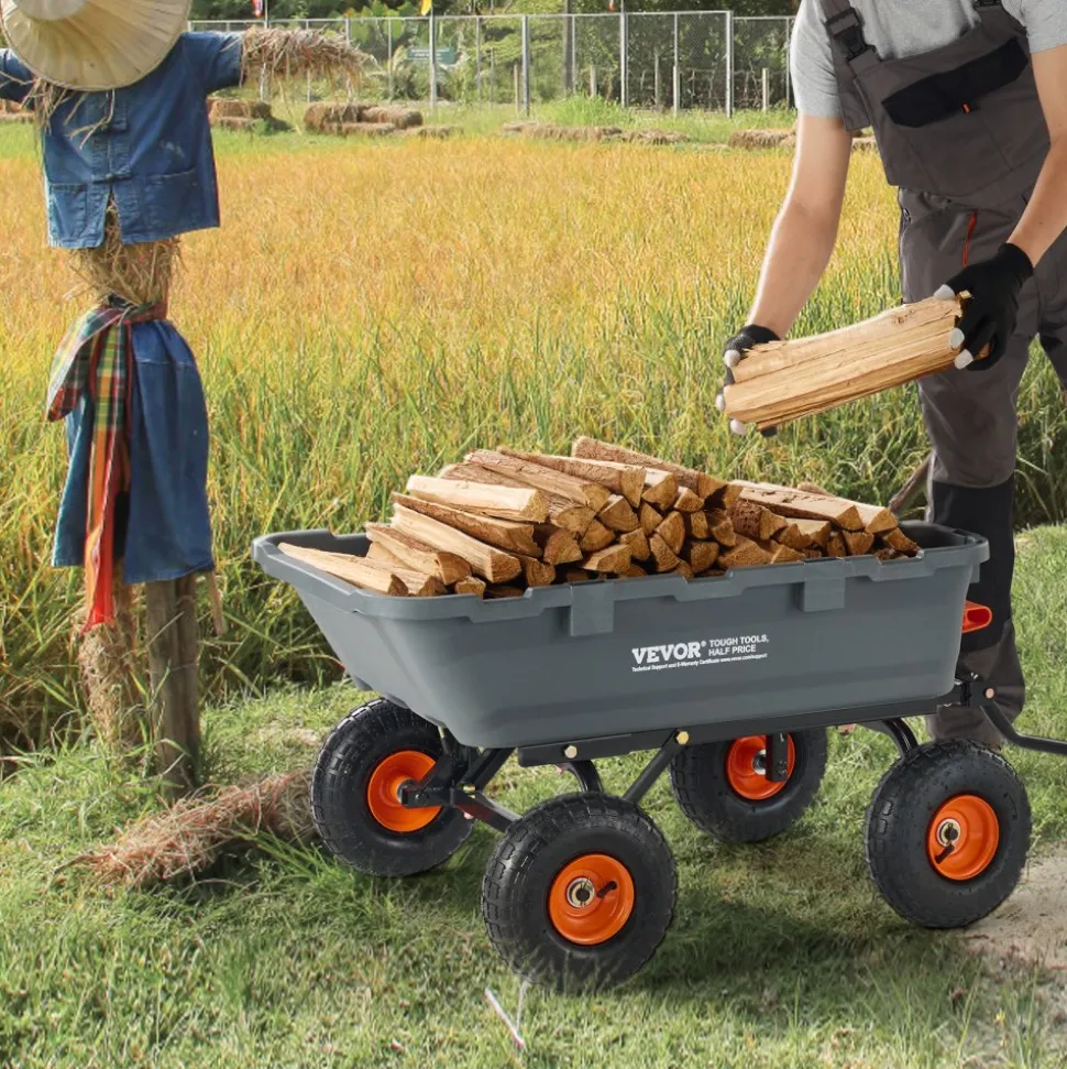 VEVOR Garden Cart, Durable Poly Dump Cart with Simple Assembly Steel Structure, Versatile Dump Wagon with Dual-Function Handle, Handy Wheelbarrow with 800 lbs Load Capacity, 10 inch Wheels