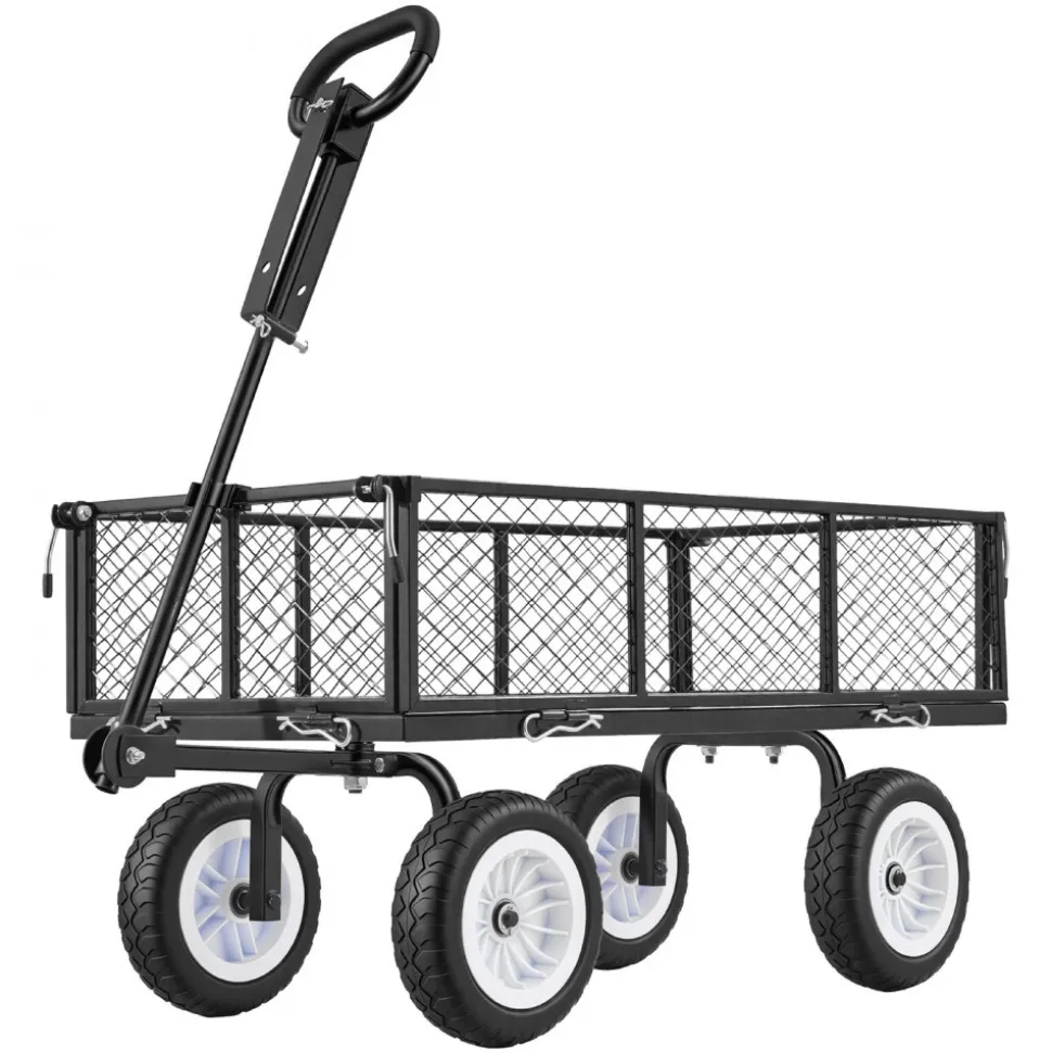 VEVOR Garden Cart, 900 LBS, Heavy Duty Steel Yard and Garden Utility Wagon with 10-Inch Tires, Outdoor Gardening Stool with Adjustable Handle, Detachable Side Panels, Attach to ATV or Tractor, Black