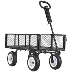 VEVOR Garden Cart, 900 LBS, Heavy Duty Steel Yard and Garden Utility Wagon with 10-Inch Tires, Outdoor Gardening Stool with Adjustable Handle, Detachable Side Panels, Attach to ATV or Tractor, Black