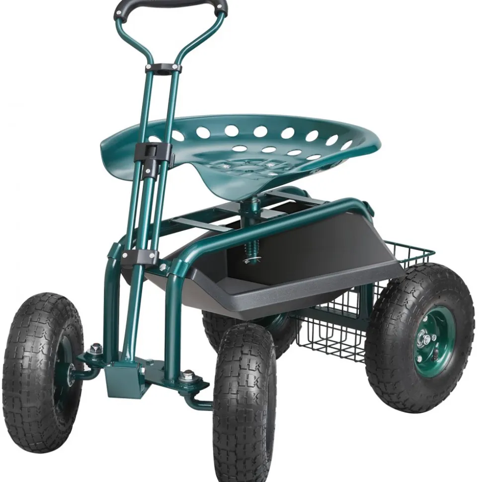 VEVOR Garden Cart Rolling Workseat with Wheels, Gardening Stool for Planting, 360 Degree Swivel Seat, Wagon Scooter with Steering Handle & Utility Tool Tray, Use for Patio, Yard, and Outdoors, Blue