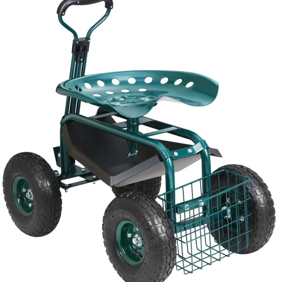 VEVOR Garden Cart Rolling Workseat with Wheels, Gardening Stool for Planting, 360 Degree Swivel Seat, Wagon Scooter with Steering Handle & Utility Tool Tray, Use for Patio, Yard, and Outdoors, Blue