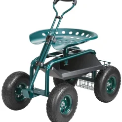 VEVOR Garden Cart Rolling Workseat with Wheels, Gardening Stool for Planting, 360 Degree Swivel Seat, Wagon Scooter with Steering Handle & Utility Tool Tray, Use for Patio, Yard, and Outdoors, Blue
