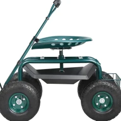 VEVOR Garden Cart Rolling Workseat with Wheels, Gardening Stool for Planting, 360 Degree Swivel Seat, Wagon Scooter with Steering Handle & Utility Tool Tray, Use for Patio, Yard, and Outdoors, Blue