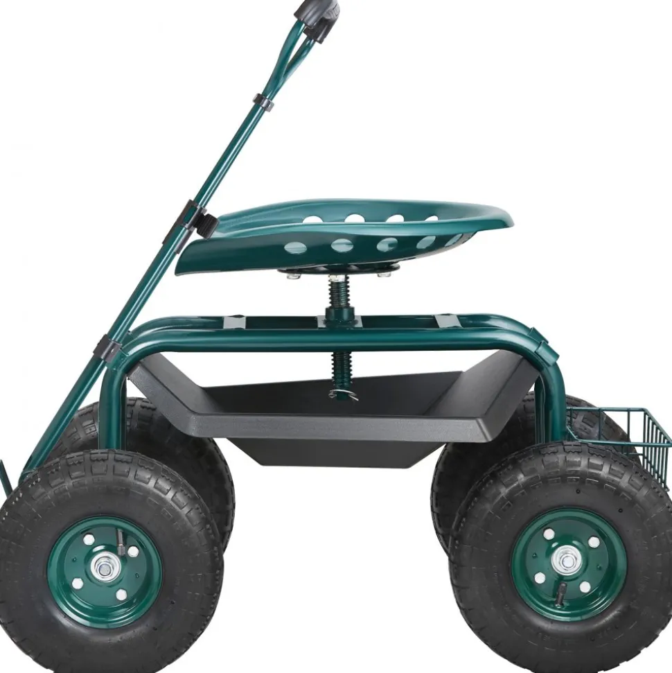 VEVOR Garden Cart Rolling Workseat with Wheels, Gardening Stool for Planting, 360 Degree Swivel Seat, Wagon Scooter with Steering Handle & Utility Tool Tray, Use for Patio, Yard, and Outdoors, Blue