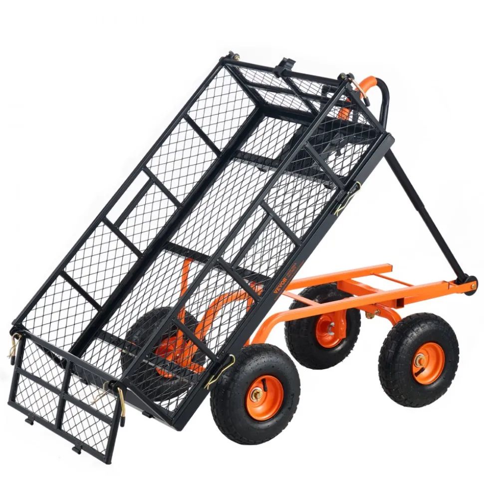 VEVOR Garden Cart, Sturdy Metal Utility Wagon with Simple Assembly, Versatile Dump Cart with Dual-Function Handle, Wheelbarrow with 400 lbs Load Capacity, Equipped with 10" Wheels