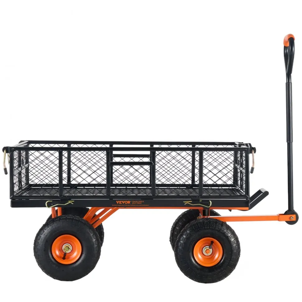 VEVOR Garden Cart, Sturdy Metal Utility Wagon with Simple Assembly, Versatile Dump Cart with Dual-Function Handle, Wheelbarrow with 400 lbs Load Capacity, Equipped with 10" Wheels