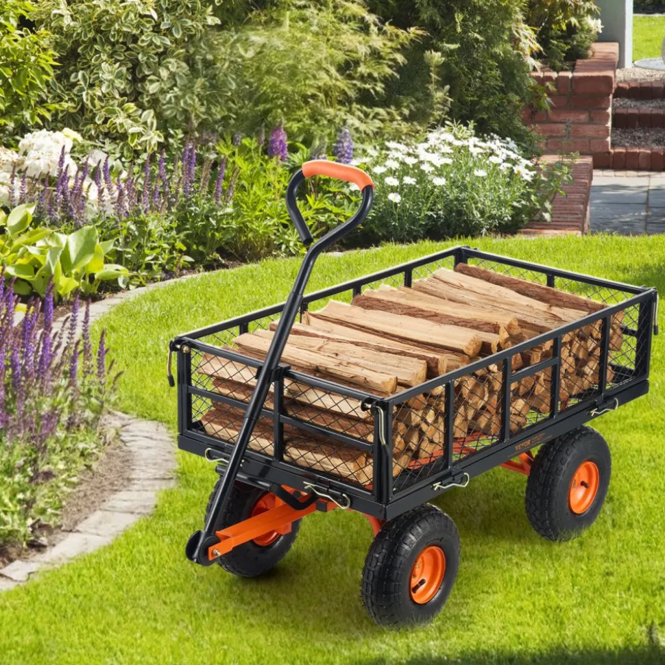 VEVOR Garden Cart, Sturdy Metal Utility Wagon with Simple Assembly, Versatile Dump Cart with Dual-Function Handle, Wheelbarrow with 400 lbs Load Capacity, Equipped with 10" Wheels