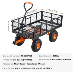 VEVOR Garden Cart, Sturdy Metal Utility Wagon with Simple Assembly, Versatile Dump Cart with Dual-Function Handle, Wheelbarrow with 400 lbs Load Capacity, Equipped with 10