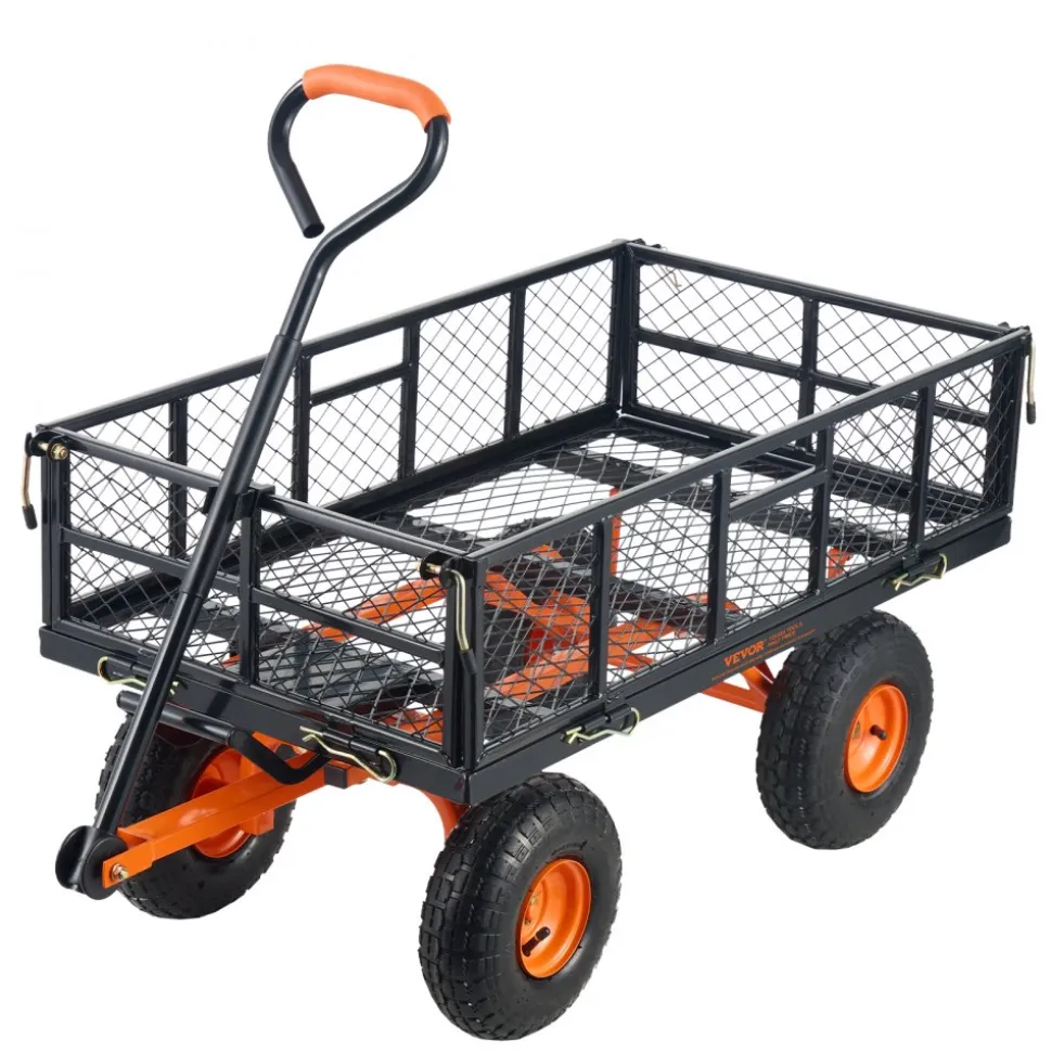 VEVOR Garden Cart, Sturdy Metal Utility Wagon with Simple Assembly, Versatile Dump Cart with Dual-Function Handle, Wheelbarrow with 400 lbs Load Capacity, Equipped with 10" Wheels