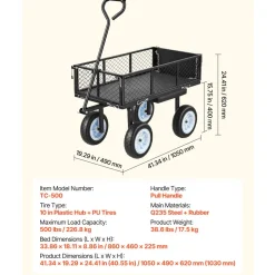 VEVOR Garden Cart with Seat, 500 LBS, Rolling Steel Garden Work Seat with Wheels, Heavy Duty Gardening Stool, with Tool Tray & Adjustable Handle, Outdoor Yard Wagon, for Lawn, Patio, Backyard, Black