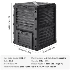 VEVOR Garden Compost Bin 80 Gal, BPA Free Composter, Large Capacity Outdoor Composting Bin with Top Lid and Bottom Door, Easy Assembling, Lightweight, Fast Creation of Fertile Soil
