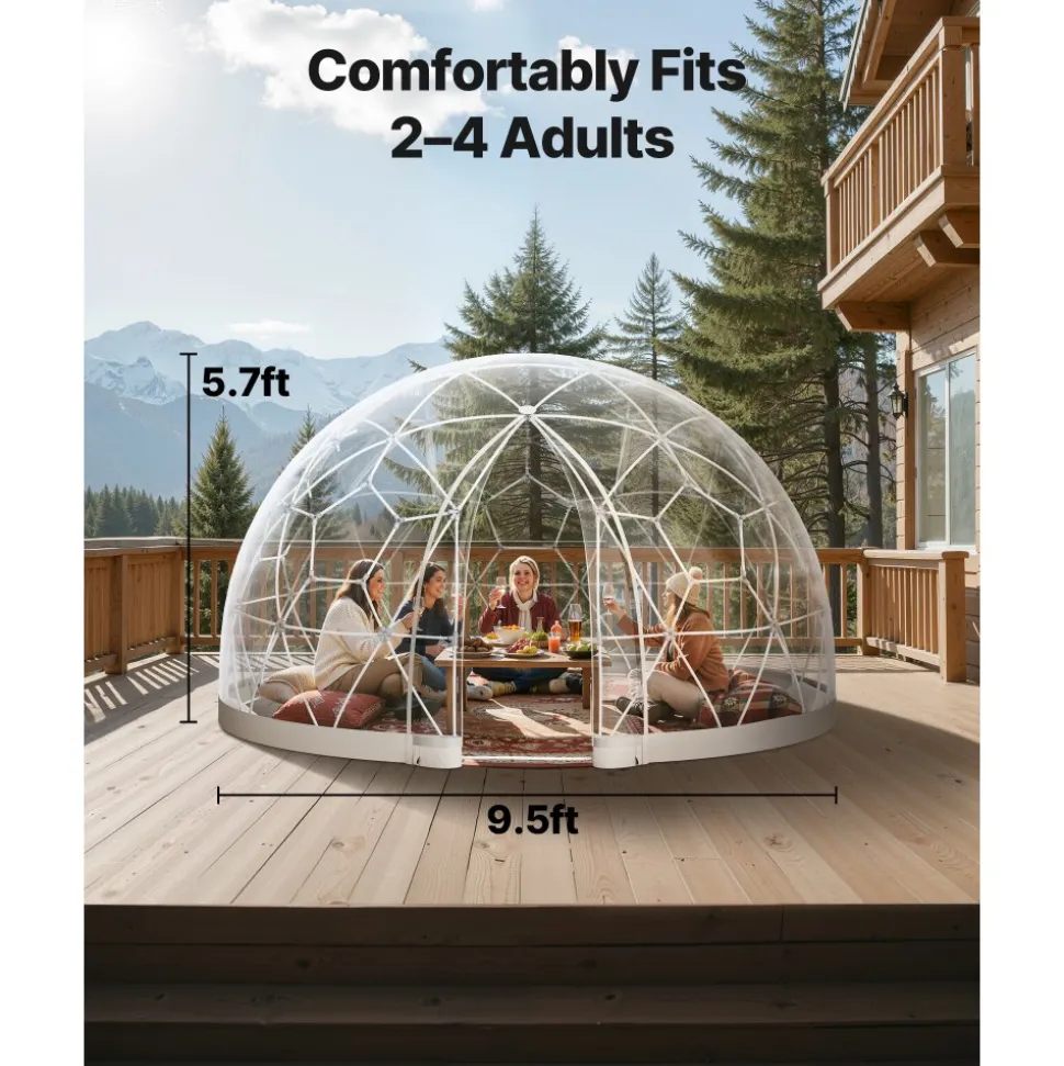 VEVOR Garden Dome Igloo, 9.5 x 5.7 ft Outdoor Clear Bubble Tent for 2-4 Person, Weatherproof Geodesic Dome Greenhouse with Window, PVC Igloo Tent for Backyard Patios Camping Party Wedding