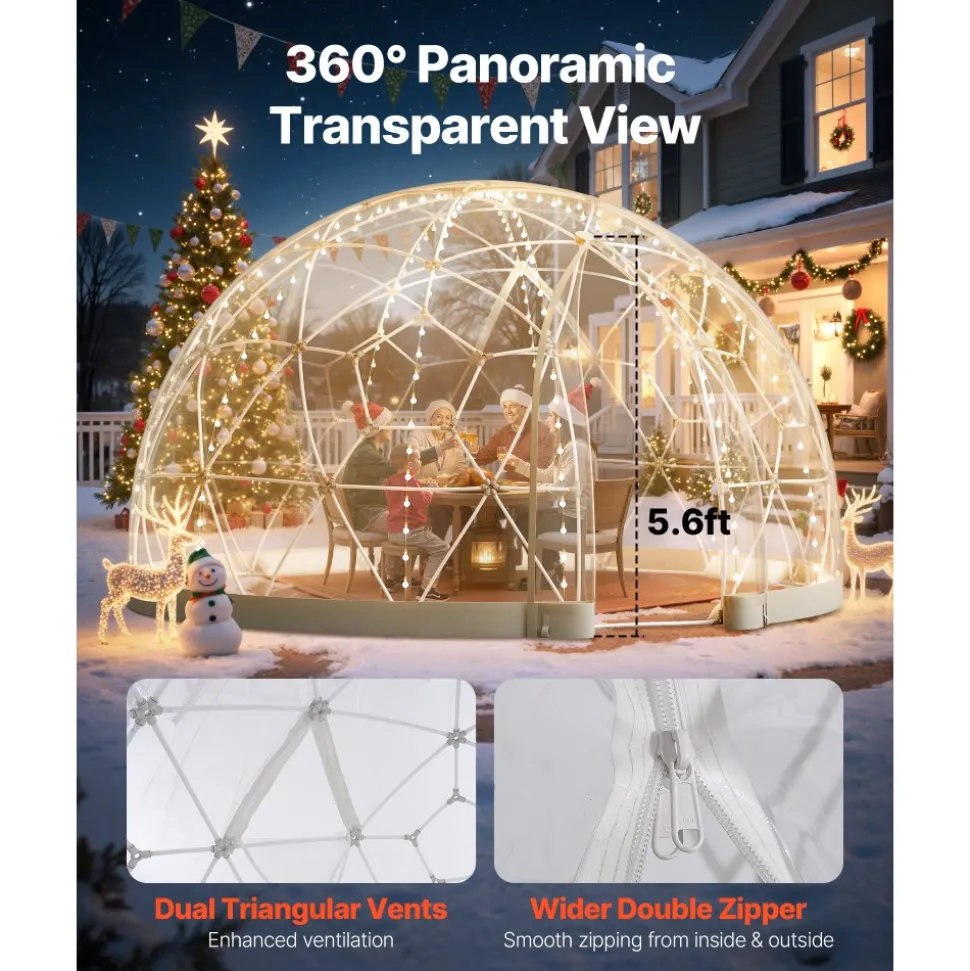 VEVOR Garden Dome Igloo, 12 x 7.2 ft Outdoor Clear Bubble Tent for 4-7 Person, Weatherproof Geodesic Dome Greenhouse with Window, PVC Igloo Tent for Backyard Patios Camping Party Wedding