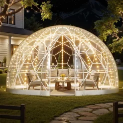 VEVOR Garden Dome Igloo, 12 x 7.2 ft Outdoor Clear Bubble Tent for 4-7 Person, Weatherproof Geodesic Dome Greenhouse with Window, PVC Igloo Tent for Backyard Patios Camping Party Wedding