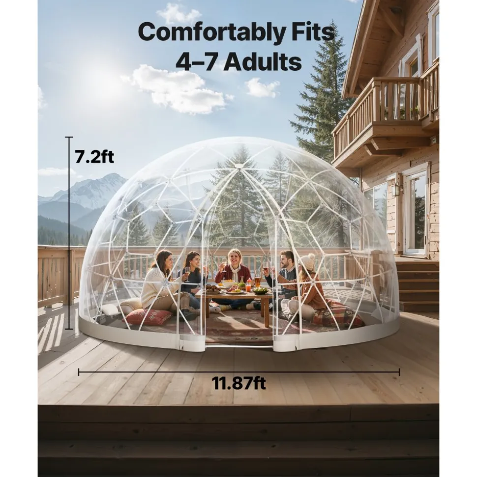 VEVOR Garden Dome Igloo, 12 x 7.2 ft Outdoor Clear Bubble Tent for 4-7 Person, Weatherproof Geodesic Dome Greenhouse with Window, PVC Igloo Tent for Backyard Patios Camping Party Wedding