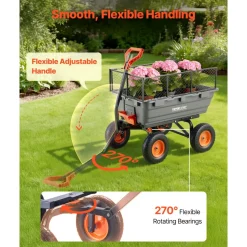 VEVOR Garden Dump Cart, 1200 lbs Poly Dump Cart, Garden Carts Dumps Wagon with Storage Fence, 2-in-1 Convertible Handle, 90° Quick-Dumps Mechanism, 180° Swivel Wheels, Yard Wagon for Plants, Soil