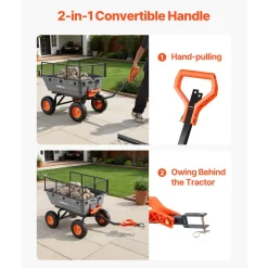 VEVOR Garden Dump Cart, 1200 lbs Poly Dump Cart, Garden Carts Dumps Wagon with Storage Fence, 2-in-1 Convertible Handle, 90° Quick-Dumps Mechanism, 180° Swivel Wheels, Yard Wagon for Plants, Soil