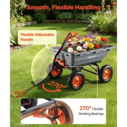 VEVOR Garden Dump Cart, 1500 lbs Poly Dump Cart, Garden Carts Dumps Wagon with 90° Quick-Dumps Mechanism, Adjustable Handle, 270° Flexible Rotating Bearings, Yard Wagon for Plants, Soil, Crops