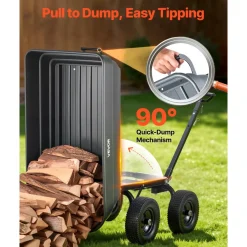 VEVOR Garden Dump Cart, 1200 lbs Poly Dump Cart, 6 Cu. Ft. Garden Carts Dumps Wagon with 2-in-1 Convertible Handle, 90° Quick-Dumps Mechanism, 180° Swivel Wheels, Yard Wagon for Plants, Soil, Crops