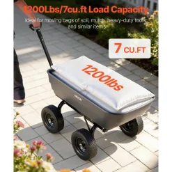 VEVOR Garden Dump Cart, 1200 lbs Poly Dump Cart, 7 Cu. Ft. Garden Carts Dumps Wagon with 2-in-1 Convertible Handle, 90° Quick-Dumps Mechanism, 180° Swivel Wheels, Yard Wagon for Plants, Soil, Crops
