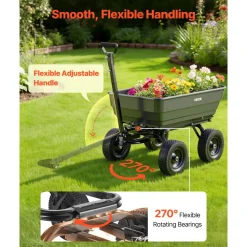 VEVOR Garden Dump Cart, 1200 lbs Poly Dump Cart, 7 Cu. Ft. Garden Carts Dumps Wagon with 2-in-1 Convertible Handle, 90° Quick-Dumps Mechanism, 180° Swivel Wheels, Yard Wagon for Plants, Soil, Crops