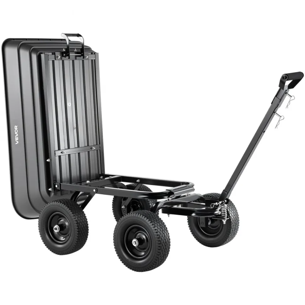 VEVOR Garden Dump Cart, 1200 lbs Poly Dump Cart, 7 Cu. Ft. Garden Carts Dumps Wagon with 2-in-1 Convertible Handle, 90° Quick-Dumps Mechanism, 180° Swivel Wheels, Yard Wagon for Plants, Soil, Crops