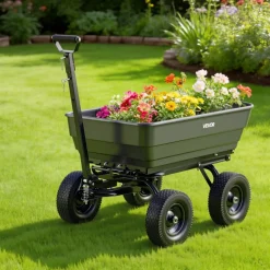 VEVOR Garden Dump Cart, 1200 lbs Poly Dump Cart, 7 Cu. Ft. Garden Carts Dumps Wagon with 2-in-1 Convertible Handle, 90° Quick-Dumps Mechanism, 180° Swivel Wheels, Yard Wagon for Plants, Soil, Crops