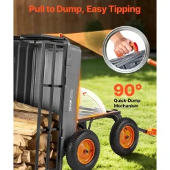 VEVOR Garden Dump Cart, 1500lbs Poly Dump Cart, 15 Cu. Ft. Garden Carts Dumps Wagon with 2-in-1 Convertible Handle, 90° Quick-Dumps Mechanism, Adjustable Handle, Yard Wagon for Plants, Soil, Crops