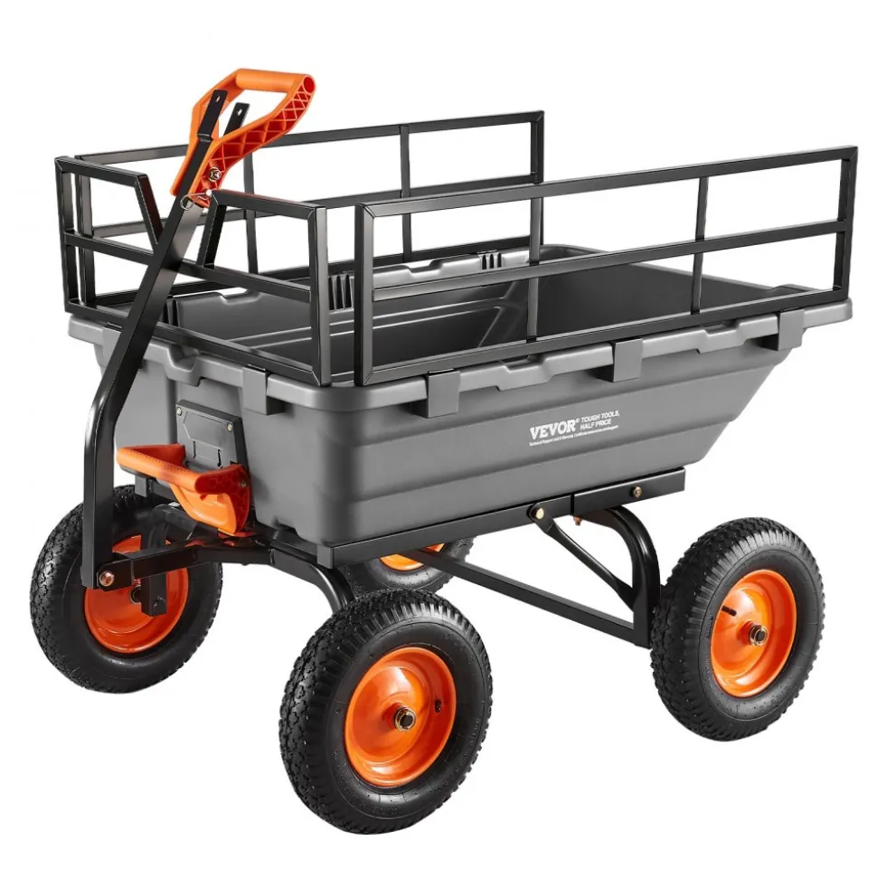 VEVOR Garden Dump Cart, 1500lbs Poly Dump Cart, 15 Cu. Ft. Garden Carts Dumps Wagon with 2-in-1 Convertible Handle, 90° Quick-Dumps Mechanism, Adjustable Handle, Yard Wagon for Plants, Soil, Crops