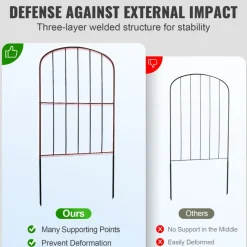 VEVOR Garden Fence, 24in(H) x11ft(L) Animal Barrier Fence, Underground Decorative Garden Fencing with 2 Inch Spike Spacing, Metal Dog Fence for the Yard and Outdoor Patio, 10 Pack