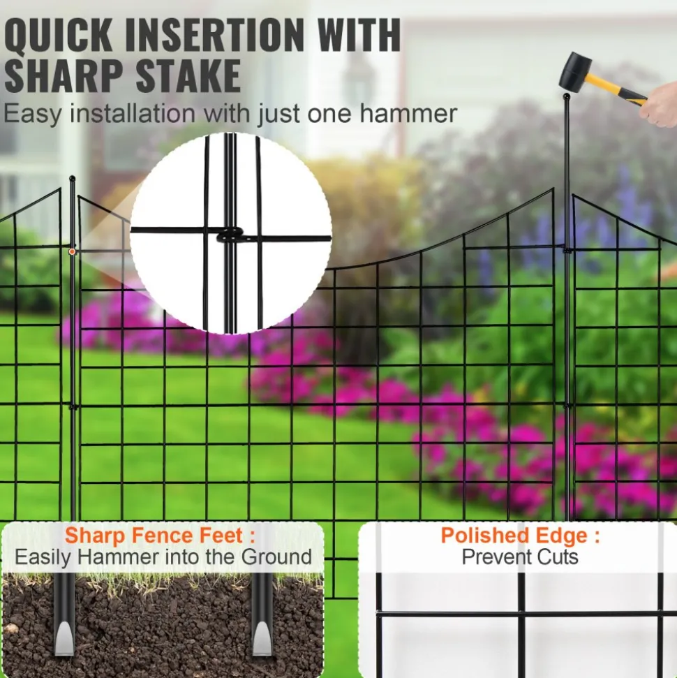 VEVOR Garden Fence, 36.6in(H) x29.5in(L) Animal Barrier Fence, Underground Decorative Garden Fencing with 2.5 Inch Spike Spacing, Metal Dog Fence for the Yard and Outdoor Patio, 5 Pack