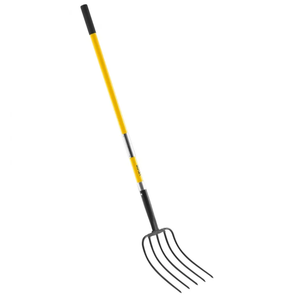 VEVOR Garden Fork, 5-Tine Gardening Pitchfork with Fiberglass Handle, 57 in Heavy Duty Digging Fork with Y Grip, Forged Steel Spading Fork for Hay Potato Composting Transplanting Aeration