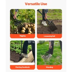 VEVOR Garden Fork, 5-Tine Gardening Pitchfork with Metal Handle, 41 in Heavy Duty Digging Fork with Y Grip, Forged Steel Spading Fork for Hay Potato Composting Transplanting Aeration